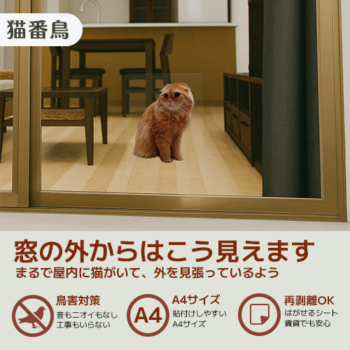 窓に貼るだけ 鳩などの鳥よけに 鳩よけ透明シート「猫番鳥(ねこばんちょう)」